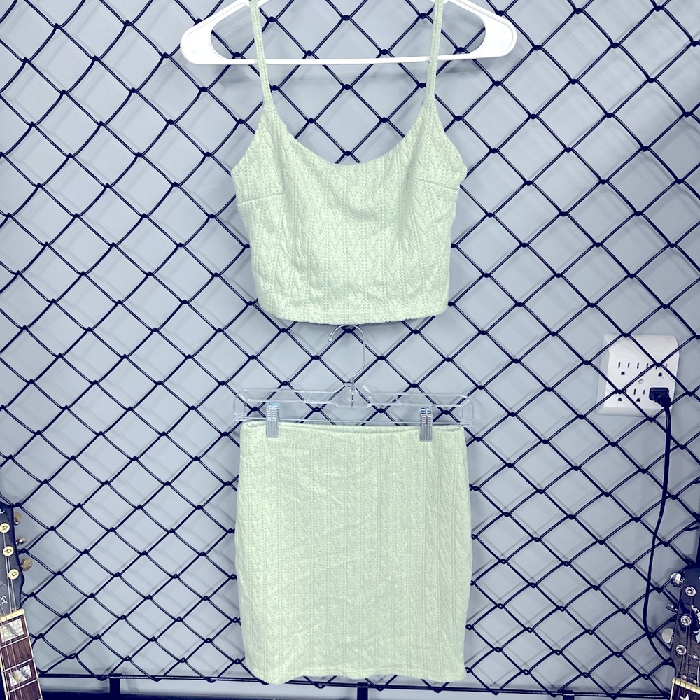 Mint green knit matching skirt set